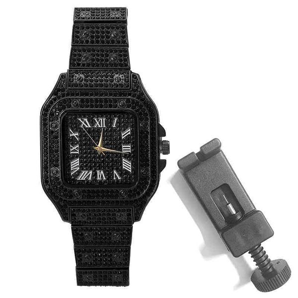 Reloj cuadrado 2022 Iced Out Diamond Sunburst Dial resistente al agua cuarzo marca de lujo reloj de pulsera para hombre reloj Masculino