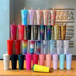 2022 Starbucks Dubbele CARBIE Roze Durian Laser Stro Cup Tuimelaars Zeemeermin Plastic Koud Water Koffiekopjes Gift Mok H1005185H