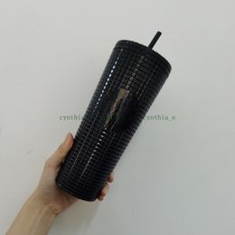 2022 Starbucks Copa de maíz doble Black láser Copa de paja Tumblers Mermaid plástico de agua fría tazas de regalo 2676