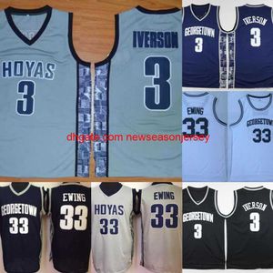 2022 camisetas de baloncesto cosidas Georgetown Hoyas Allen Iverson AI Patrick Ewing viste S-XXL