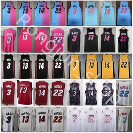 2022 cosido Dwyane 3 Wade Baloncesto Jersey Jimmy 22 Butler Hombres Tyler 14 Herro Bam 13 Ado Negro Blanco Amarillo Azul Rosa Jerseys