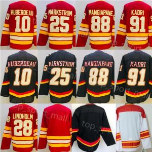 Maillots de hockey cousus 2022 rétro rétro Jonathan Huberdeau Jacob Markstrom Elias Lindholm Andrew Mangiapane Nazem Kadri Noir Rouge glace hoc