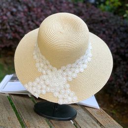 2022 Stro Sun Lace Panama Hat Beach Womens Zomer Caps Sombrero Vrouwelijke Fedora Casual Ladies Chapeau