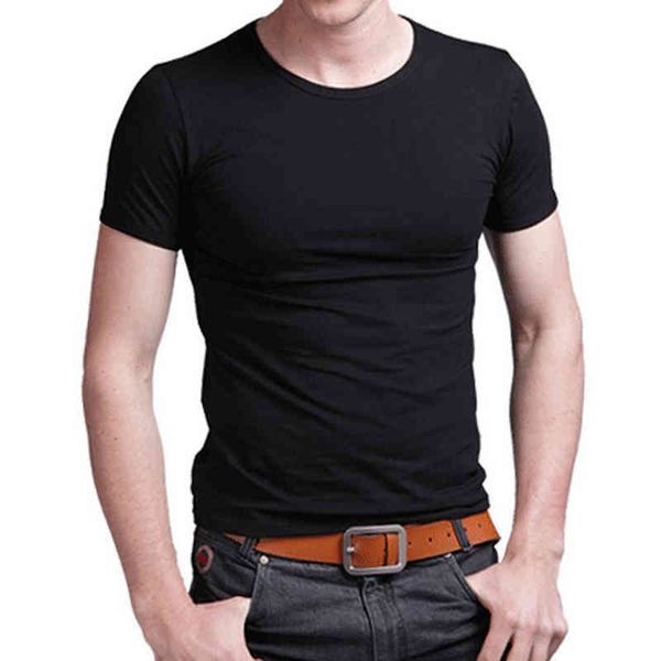 2022 Stretch Lycra col en V hommes T-shirt couleur unie à manches courtes T-Shirt pour hommes hommes collants mince T-shirt Y220606