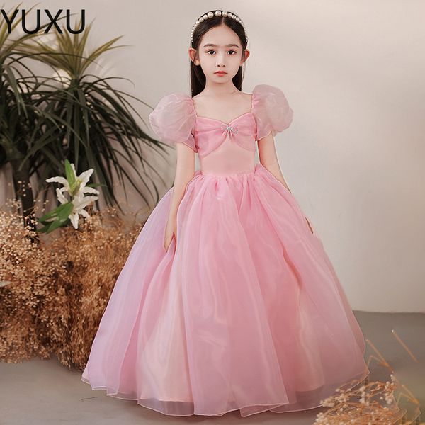 2023 Impresionante 3D Pink Girls Vestidos del desfile Vestido de fiesta vestidos de princesa Apliques Puffy Long Kids Toddler Vestido formal Vestido de niña de las flores