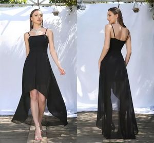 2022 Summer Beach Boheemse chiffon bruidsmeisje jurken High Low Backless Spaghetti Country Garden Boho bruiloft Gast de hof jurken CPS3020