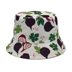 2022 Zomer Fisherman Hat Panama Zonhoeden Voor Vrouwen Mannen Hip Hop Caps Mode Fruit Print Omkeerbare Emmer Hoed G220311