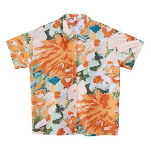 2022 été Hawaii plage Blouse Orange fleur Vintage boutonné chemise ample élégant bureau dames hauts mode coréenne grand