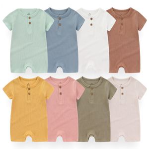 Body d'été pour enfants, barboteuse à manches courtes, couleur Pure, 8 couleurs, 3-24 mois, tricoté avec bouton, pour fille et garçon de 1 à 2 ans, nouvelle collection