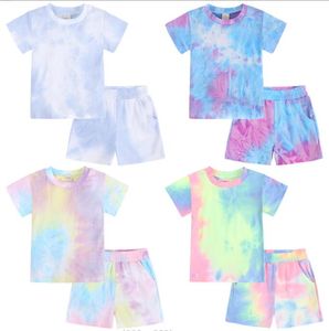 2022 Zomer Kinderkleding Tweede stuk sets Korte mouw Bandhnu Print Top +Korte Casual kleding Set Maat 80-140 cm voor Girl and Boy