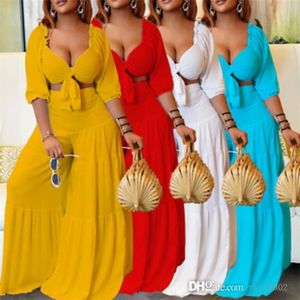 2022 Zomer dames vrijetijdsbroek Pak sexy wrap borstband crop top en wide been outfits dames plus size kleding 2 -delige set