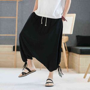 Pantalon croisé de Style chinois pour hommes, rétro, jambes larges, mode Hip-hop, ample, Harajuku, été 2022, L220706