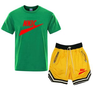 2022 Summer Heren Brand Tracksuitset Set Korte mouw 100% katoenen T-shirts + Shorts Sportpak Men Casual Ademende mode-print 2-stukje
