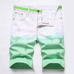 2022 Summer Men Shorts Fashion Casual Hole Tie-Dye gradiënt geel fruit kleurrijke denim shorts pantalones cortos de hombre