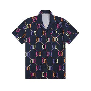 2022 Zomerheren Shirts Hawaii Beach Bowling Men Casual Shirt Short Sleeve Loose Fashion Floral Letter Print Designer Silk Man Shirt