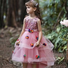 2022 Zomer Nieuwe Kinderen Prinses Jurk Meisjes Mesh Bloem Mouwloze Trailing Jurken Banket Party Elegante Jurk Performance Wear