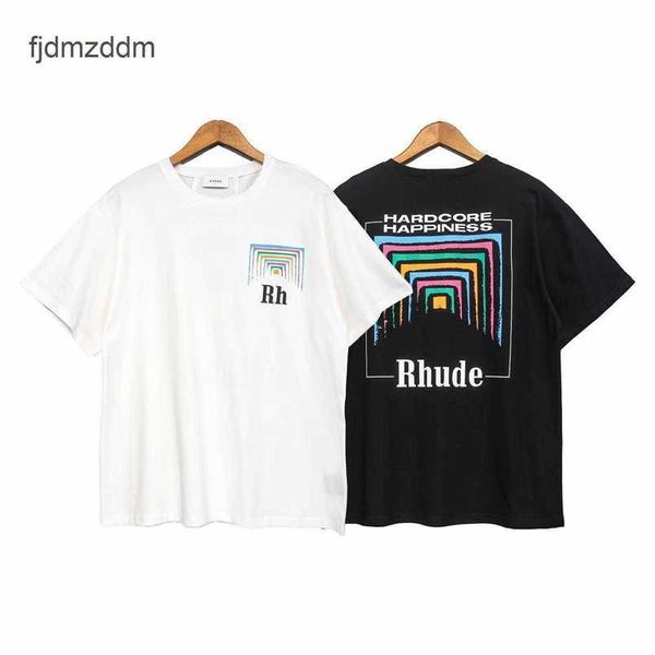 2022 NOUVELLE MODE MODE RHUDE CORDE CAGAGE CAGAGE CAGRACLE TABLE TAUNE COULEUR RÉSUMÉ TUNNEL IMPRIMÉ T-shirt décontracté