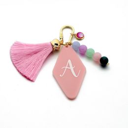 2022 Zomer Nieuwe mode Tassel Keychains A-Z Letters Initiële hars Key Chains ringen handtas hanger schattige autosharme tas accessoires geschenken