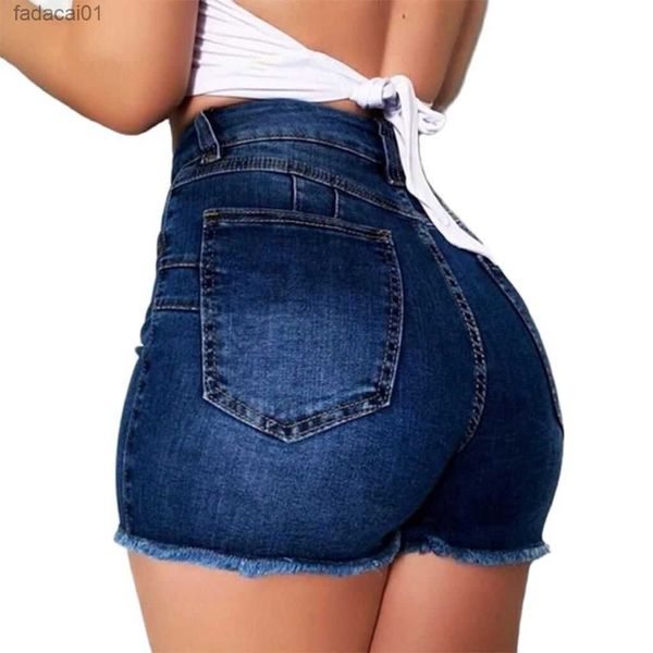 Pantalones cortos vaqueros rasgados de cintura alta para mujer