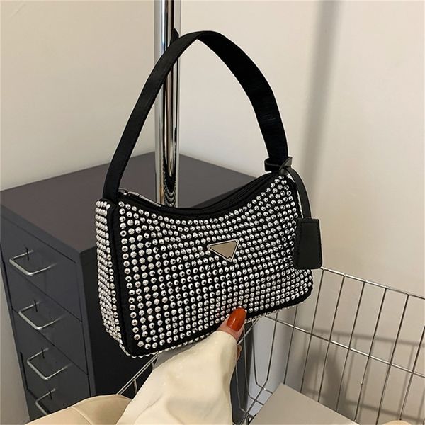 2022 été nouveau sac à aisselles hobo plein de diamants avec perceuse à bandoulière unique sac fourre-tout à fermeture éclair pour femmes sacs à main_6T04