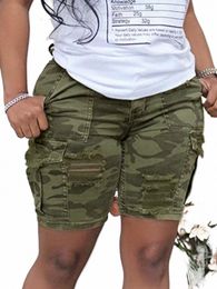 2022 Été Nouvelles poches pour femmes Camoue Shorts Hot Casual Polyester Shorts Taille moyenne Court Fi Streetwear Pantalon court K7vi #