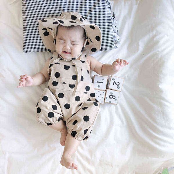 2022 verano recién nacido bebé mameluco niñas algodón lunares traje infantil con capucha beige fotografía ropa g220510