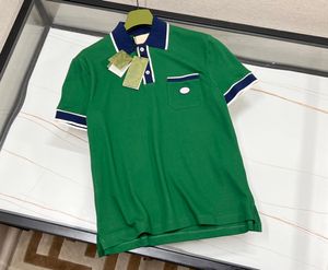 2022 Summer New Designer Polo T-shirts ~ Taille américaine Poche à revers T-shirt de haute qualité en coton mélangé couleur contrastée hommes de luxe vert t-shirt à manches courtes