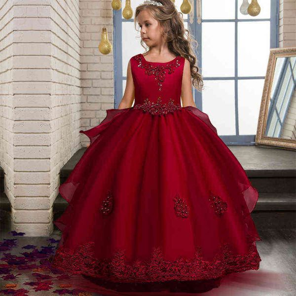 2022 Été Pageant Fleur Princesse Robe Élégante Robes Pour Enfants Pour Filles Enfants Costume Fête Robe De Mariée Soirée 10 12 Année Y220510