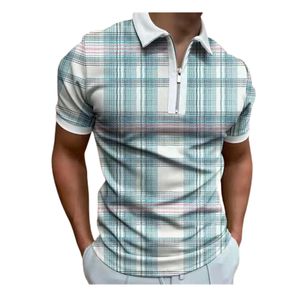 2022 Summer Plaid Print Zip Up Designer Golf Polos T-shirt Pour Hommes Slim Fit Zipper Revers À Manches Courtes Casual Polo T-shirts WCLH03