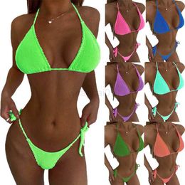 2022 Zomer Sexy Effen Set Vrouwen Tie Side Gstring T-lijn Fa Bandage Brazilië Badmode Bikini H230524