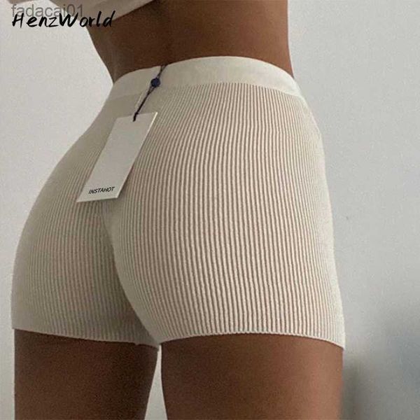 2022 verano Sexy sólido mujeres ceñido al cuerpo pantalones cortos ajustados para mujer negro blanco tejido Mini deportes pantalones cortos ciclismo bicicleta Yoga pantalones L230621