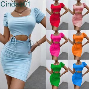 Vestidos plisados de mujer Sexy de verano, falda corta ajustada a la cadera de manga corta para mujer, ropa de talla grande