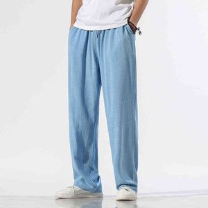 2022 été pantalon droit hommes lin survêtement pantalon mâle Streetwear Hip Hop large jambe pantalon pantalon hommes joggeurs Pantn Homme L220706