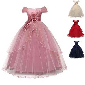 Robe Tutu longue à fleurs pour adolescentes, tenue de princesse de demoiselle d'honneur de mariage, vêtements pour enfants et petites filles, été 2022, Y220510