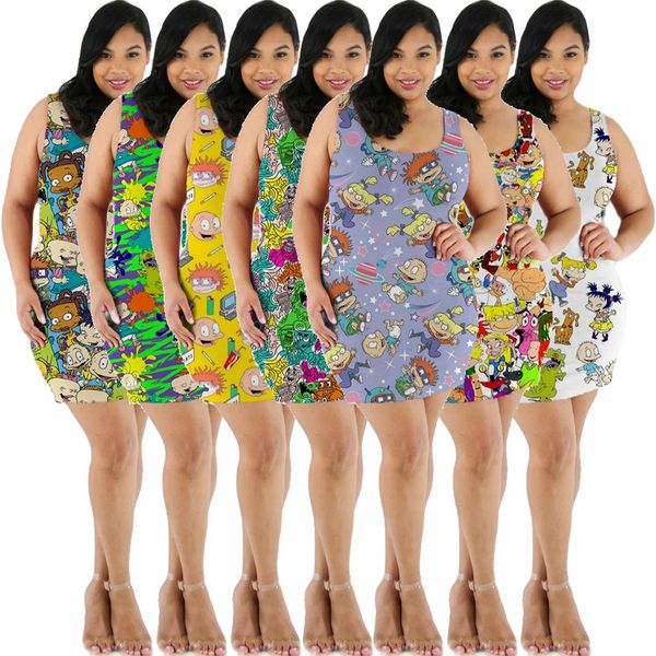2022 ropa de verano para mujer de talla grande Mini vestido sin mangas Sexy moda Y2k Harajuku estampado artículos a granel al por mayor lotes K8734
