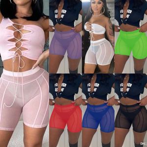 2022 Zomer Women Nieuw sexy perspectief Mesh Shorts High Taille Hip Lift Slim Sports Yoga Casual Pants 859