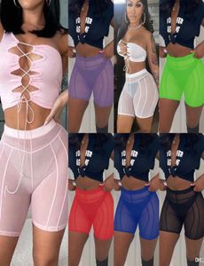 2022 Zomer Women Nieuw sexy perspectief Mesh Shorts High Taille Hip Lift Slim Sports Yoga Casual Pants 8591598840