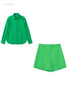 2022 Zomer Women Silky Shorts Sets Pakken Blouse Luxe tops Shirt Streetwear Ladies 2 -delige sets vrouwelijke losse outfits L220725