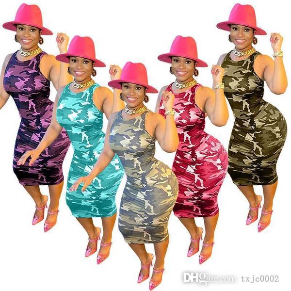 Sexy sans manches femmes Camouflage robes mode tenue décontractée 2023 vêtements de créateur mince imprimé robe moulante
