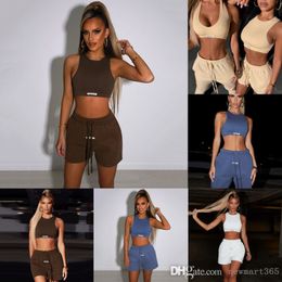 2022 Summer Womens Yoga Tracksuits Designer Clothing Slim Sleeveless Navel Vest Loose Straight Casual Two Piece Shorts Set