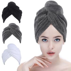 2022 Super Absorbant Microfibre Cheveux Serviette Enveloppe Turban Spa Tête Séchage Cap Pour Femmes 25 cm x 65 cm 2 Pack Noir