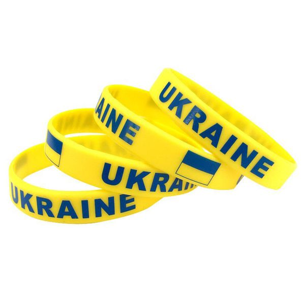 2022 Soutien Ukraine Bracelets Party Favor Bracelets en caoutchouc de silicone Bracelets Drapeaux ukrainiens Je me tiens avec des bandes élastiques de sport jaune bleu ukrainien