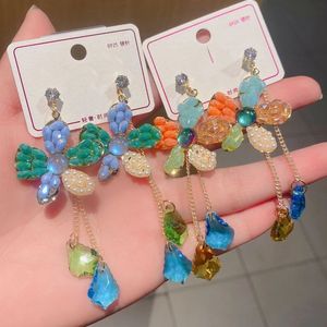 Boucles d'oreilles rétro fines, douces et polyvalentes, couleur assortie, fleur, pompon en cristal, 2022