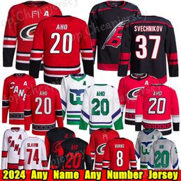 # 20 SEBASTIAN AHO Carolina Hockey Jersey # 37 Andrei Svechnikov Brent Burns Teuvo Teravainen Seth Jarvis Evgeny Kuznetsov Jaccob Slavin Hurricanes Jerseys