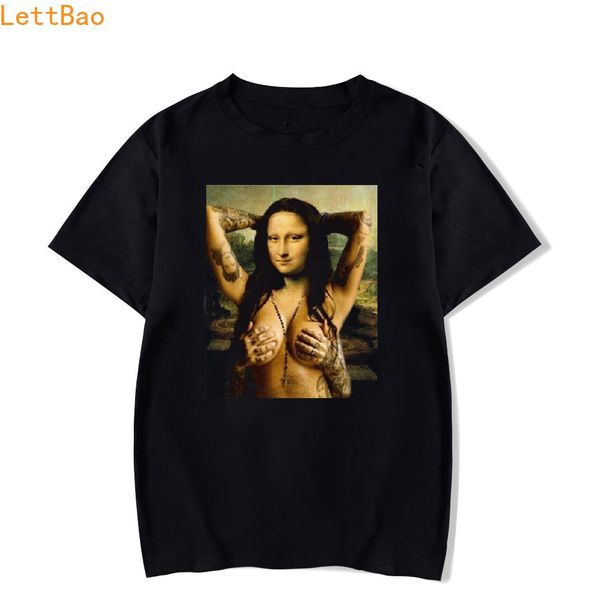 2022 tatuaje Mona Lisa camiseta hombres/mujeres camiseta negra Homme gótico Anime ropa cuello redondo Casual hombres ropa Streetwear