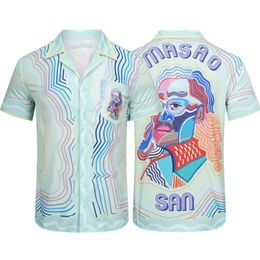 2022 Tennis Club Zomer Silk Hawaii Shirts Racket Stripe Kleurblokkering Korte mouwen Men Designer Beach Shirts M-3XL