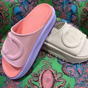 2022 dikke bodem strand slippers mode zomer vrouwen nieuwe eva dik opgeloste miami dia's ontwerper zomer flat sandalen huis roze wit met originele doos