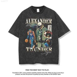 2022 Thunder Team Shay Alexander High Street Gewassen Oude T-shirt Met Korte Mouwen Top Fashion Brand Men64xu