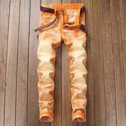 2022 TIE DYE MANNEN Gekleurde jeans slijpen Wit slanke rechte motorbroek Casual mannelijke denim katoenen broek vaqueros hombre