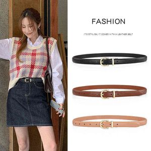 2022 Tiktok Accessoires japonais et style en cuir pur Ceintures en cuir de vache Mode coréenne simple Mode européenne américaine Jeans décoratifs Ceinture pour femme 4ODR